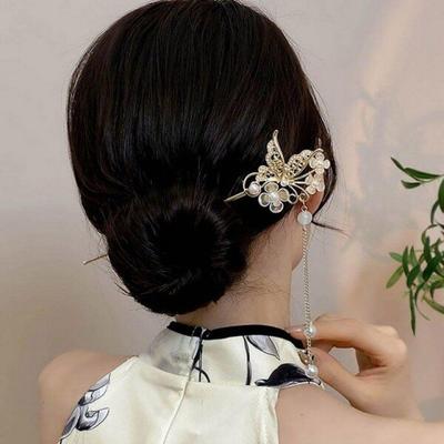 Mno Damen halb hochgestecktes Haar, hübsche Schmetterlingsperle gerade Haarnadel, Haarschmuck, Hanbok Haarnadel, Hinterkopf-Haarnadel, Kamm-Passform