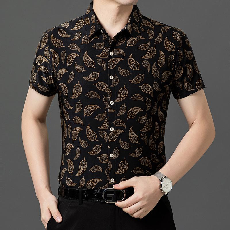 Men's Summer Ice Silk Jacquard Business Casual Wrinkle-Free Short-Sleeve Cardigan