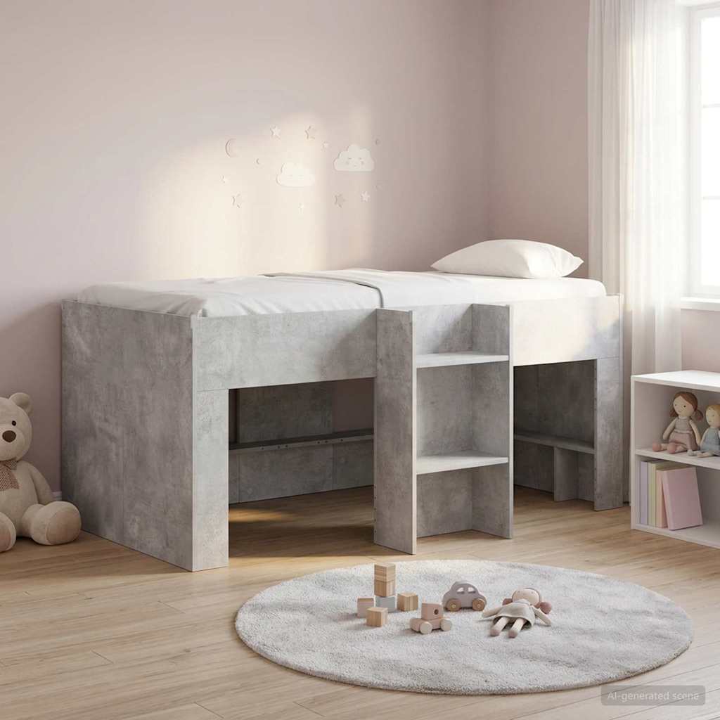 Children S Loft Bed Concrete Grey 80 X 160 Cm Wood Material