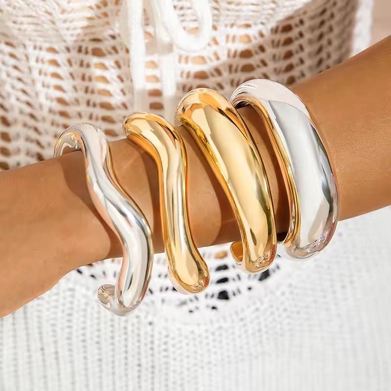 Bracciali Boho in Acrilico Geometrici a Bracciale Aperto per Donna, Braccialetti da Mano Chunky Colorati Misti Retro, Gioielli Impilabili, Regali di Compleanno