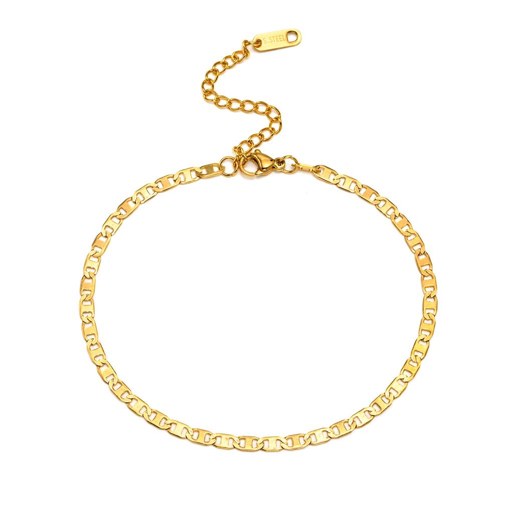 Women's Gold Color Flat Mariner Chain Anklets, Not Allergy Stainless Steel Marina Link Summer Holiday Beach Anklet Jewelry