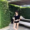 White v-neck short-sleeved front shoulder T-shirt women's summer basic slim-fit inner Spice Girl simple and thin bottoming shirt top