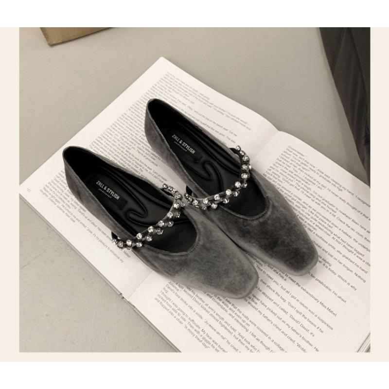 

Spring women s shoes Mary Jane shoes women s suede with rhinestones women s single shoes fattened and widened large size women s shoes 45 сірий колір