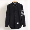 Men's Spring and Autumn Pure Cotton Four-Stripe Hooded Versatile Long-Sleeve Couple's Matching Cardigan Shirt Trendy