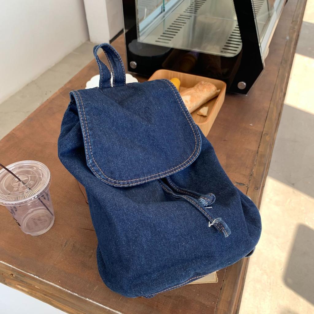 Canvas Bag, Women's Bucket Backpack, Casual and Simple Student Backpack, Washing Water, Retro Flip Cover, Drawstring, Large Capacity Backpack