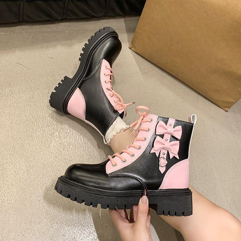 Fashion Ankle Boots for Women Round Toe Butterfly Bow Spring Autumn British Style Woman Short Shoes New In Hot On Offer Pu Sale Booties