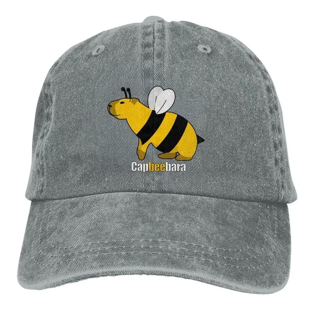 Fashion Capybara Bee Baseball Caps Unisex Distressed Denim Sun Cap Parody Capybaras All Seasons Travel Adjustable Caps Hat