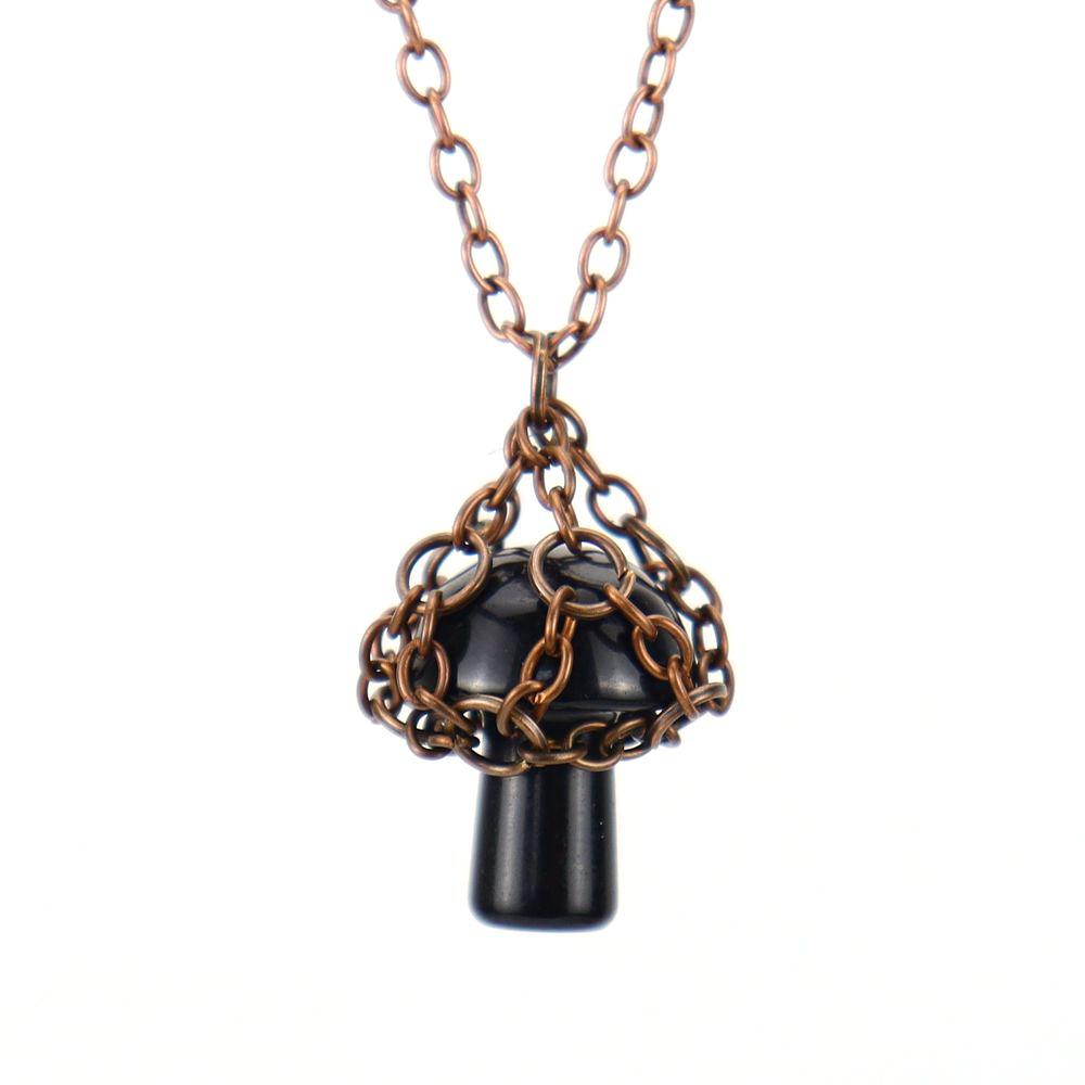 Handmade Retro Winding Crystal Tiger Stone Agate Small Mushroom Pendant Necklace Jewelry N698