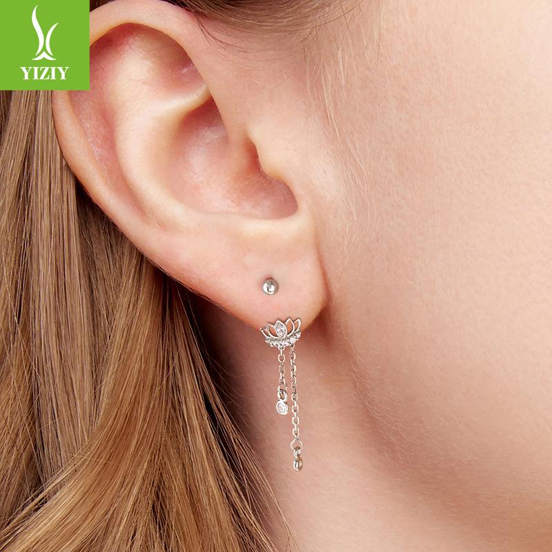 S925 Sterling Silver Tassel Lotus Stud Earrings Elegant And Smart High Temperament Flower Earrings Earrings
