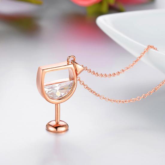 Fashion Women Wine Glass Pendant Cubic Zirconia Long Chain Necklace Jewelry