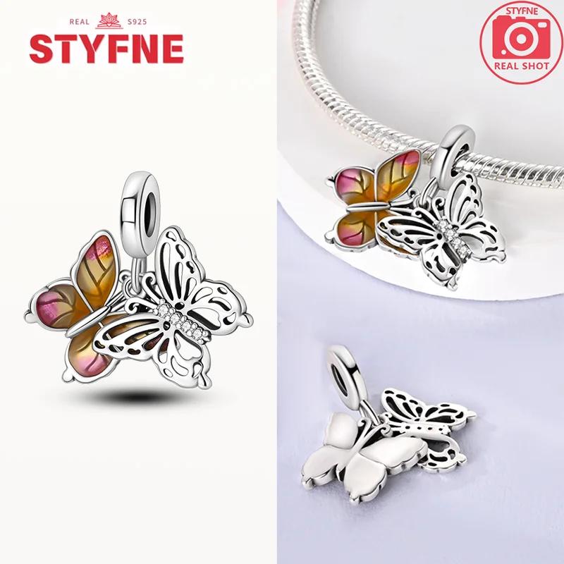 Charmscopper Plated Creative Double-Layer Butterfly Pendants Fit Charms Original Bracelet Beads Women Jewellery Making