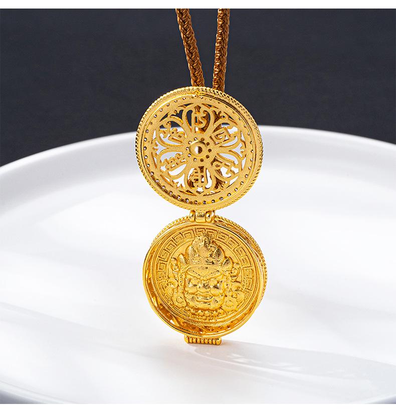 Women's Trendy Gold Sand Compass Pendant Necklace with Diamond-Inlaid Eight Treasures and God of Wealth Design