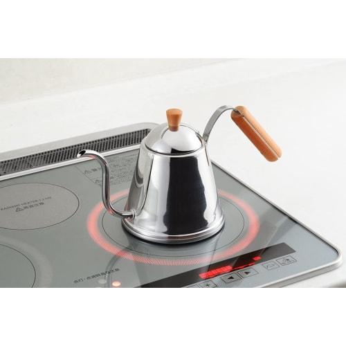 Yoshikawa SH7090 Stainless Steel Drip Coffee Pot, 1.1L, Narrow Mouth, Wooden Handle, Made In Japan, Gas and Induction Compatible