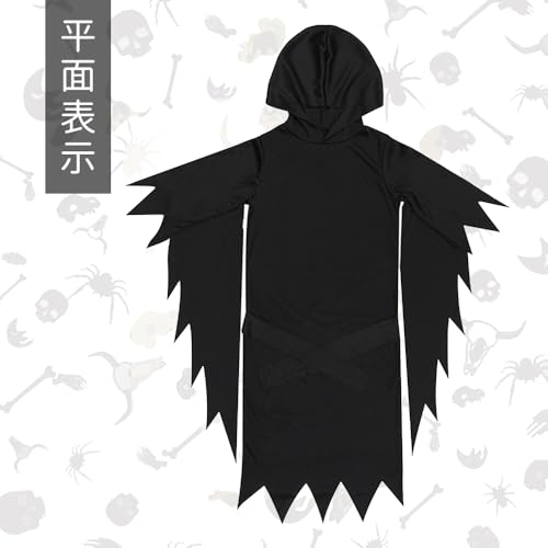 MUXIU Grim Reaper Cosplay Costume for Kids, Includes Cloak, Mask, and Hood, Halloween Costume, Skeleton Mask, Horror Costume Set, Perfect for Parties,
