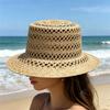 French Retro Salty Grass Small Flat Top Straw Hat Women's Spring Summer Seaside Vacation Hollow Top Hat Old Money Wind Hole Hat