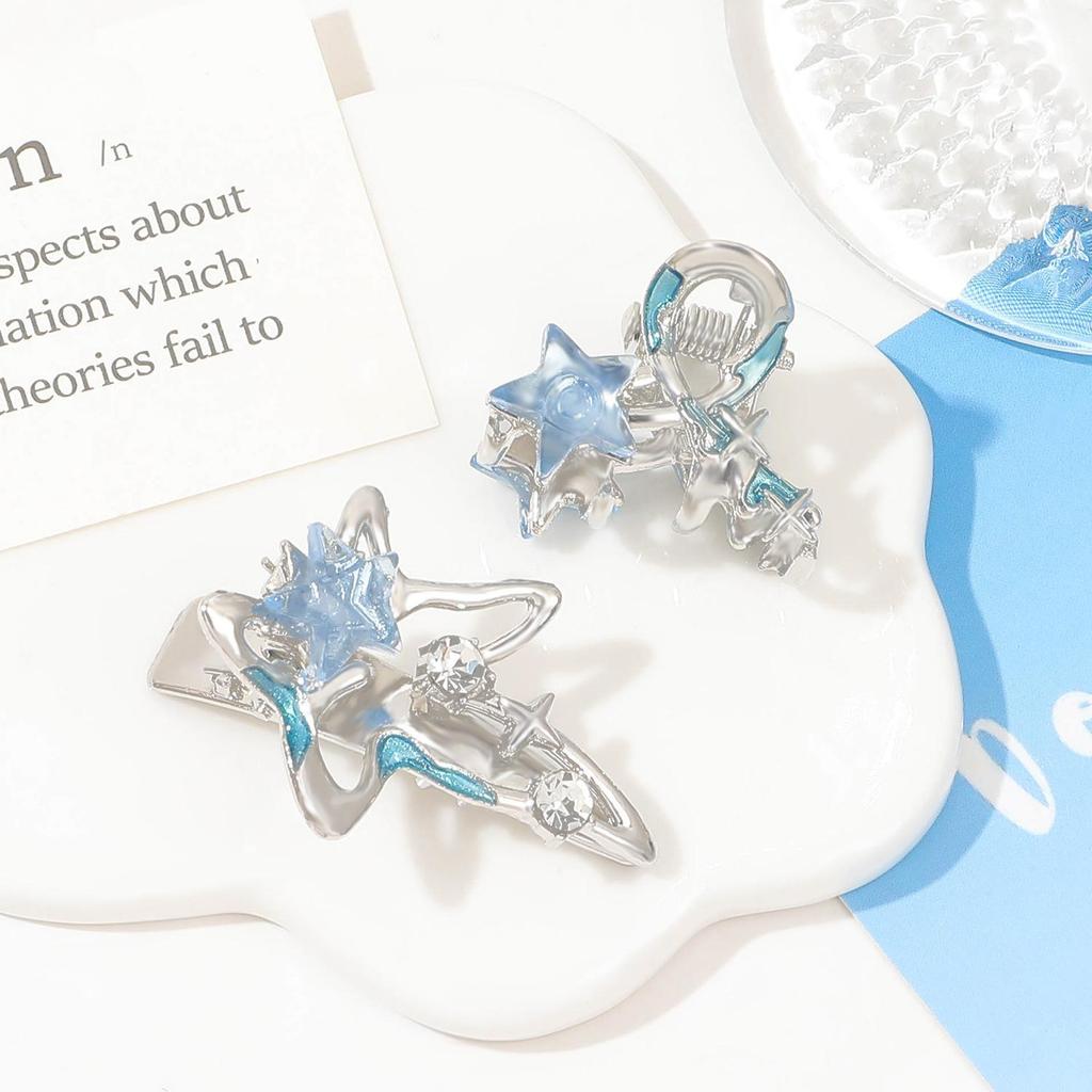 New Alloy Blue Star Clip Simple Girl Five-Pointed Star Silver Metal Duckbill Clip Hair Accessories