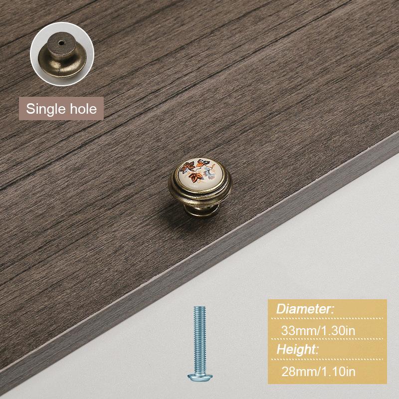 

1PC Ceramic Vintage Ancient Brown Rustic Pattern Traditional Pull Handle Country Style Floral Design Ornate 33mm