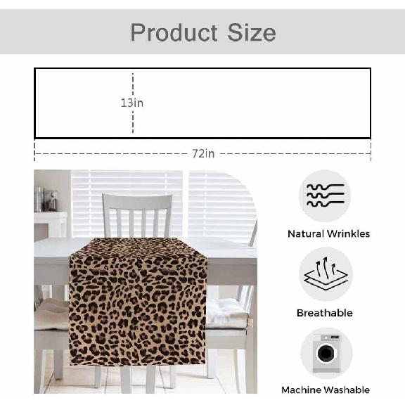HOSNYE Table Runner Brown Leopard Pattern,Cotton Linen Table Runner Decoration for Kitchen Family Dinner Table Holiday Party Farmhouse Style 13 x 72