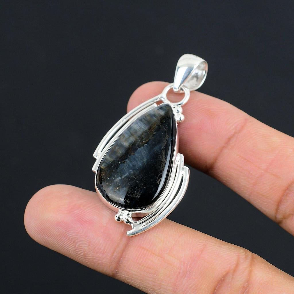 Pear Nellite Stone Sterling Silver Trendy Unique Birthday Wedding Wife Pendant