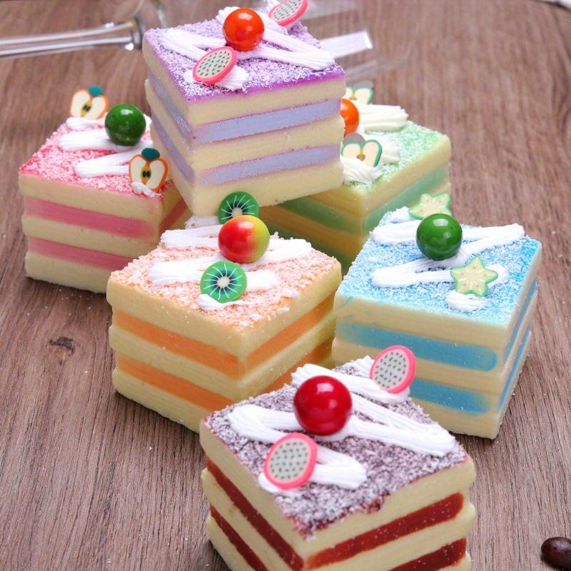 Simulation Mini Square Fruit Cream Cake MultiColor Artificial Cube Cupcake Fake Cake Dessert Decor for Kitchen Bakery Display