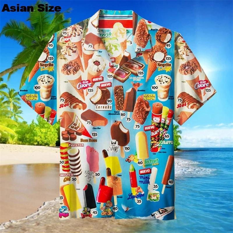 Hawaiian Shirt For Men Summer Cold Ice Cream Short Sleeve Shirt Tops Casual Popsicle Blouses Icecream Female Button Clothes