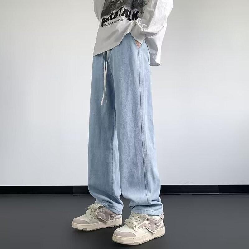 

Женские модные джинсы с широкими штанинами и эластичным поясом на шнурке - лето и осень 2023 г. S светло-синий