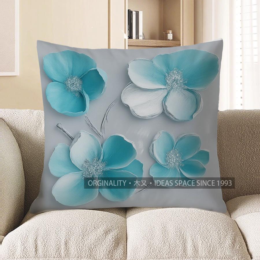 Home Decor Blue Flowers Decorative Digital Print Pillow Cover Pattern Cushion Cover Suitable For Sofa Bedroom Car Pillow Cover