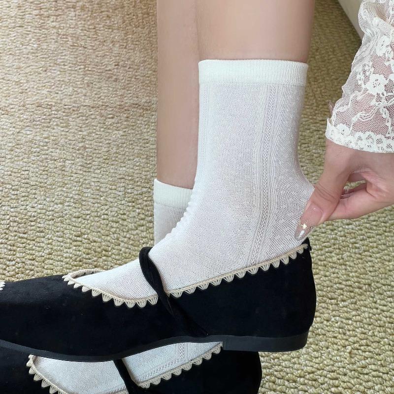 Summer Lightweight Children's Cool-feeling Mulberry Silk Pile Socks, Flowered Mid-calf Socks, Simple Dark-patterned Women's Socks, Boneless