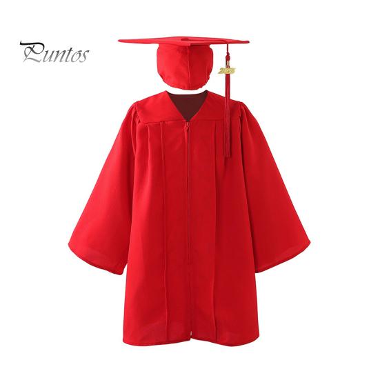 Children Kindergarten Graduation Uniform with Hat And Tassel V Neck Knee Length Long Sleeve Zipper Closure Elementary Graduation Robe Kids Graduation