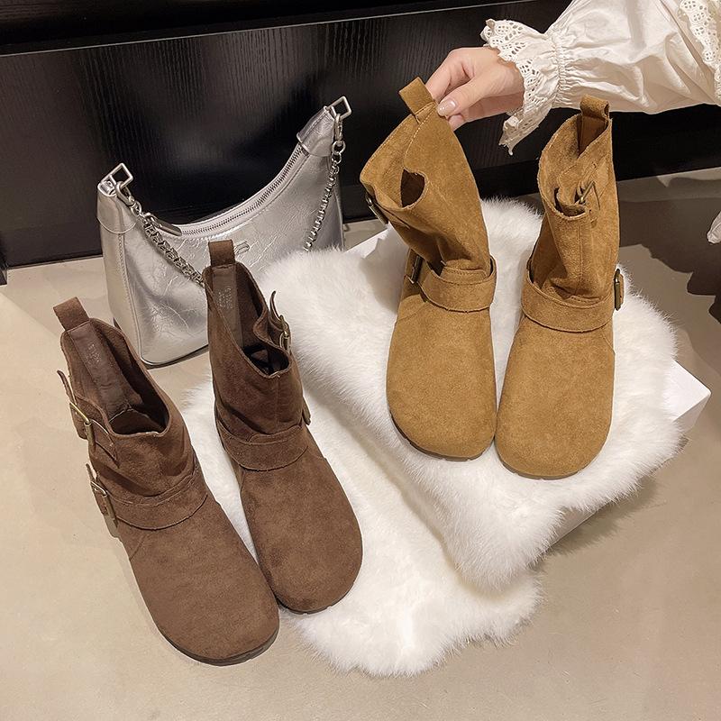 Korean Version of Atmosphere Belt Buckle Martin Boots Women's 2025 Autumn New Design Short Boken Boots
