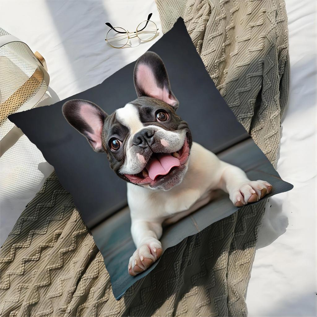 1Pc French Bulldog Print Throw Pillow Cover,Suitable For Sofa,Bedroom,Living Room,A Heartwarming Gift For Dog Lovers