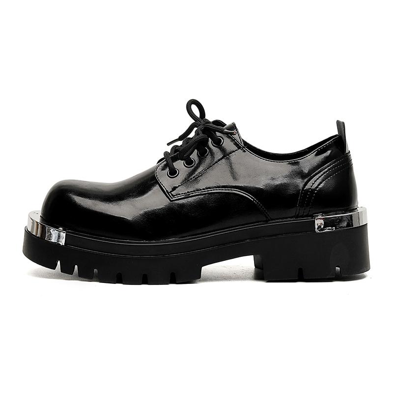 Fashion Black Derby Men's Shoes Trendy Thick Bottom Style Fashionable Street Walking Daily Party Evening Height Increasing Shoes Hot