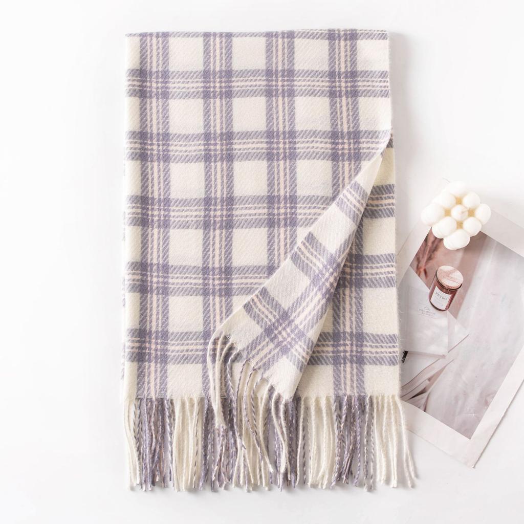 Korean Atmosphere Scarf for Women in Autumn and Winter Versatile for Couples Students Thickened Long Warm Plaid Shawl Dual Use