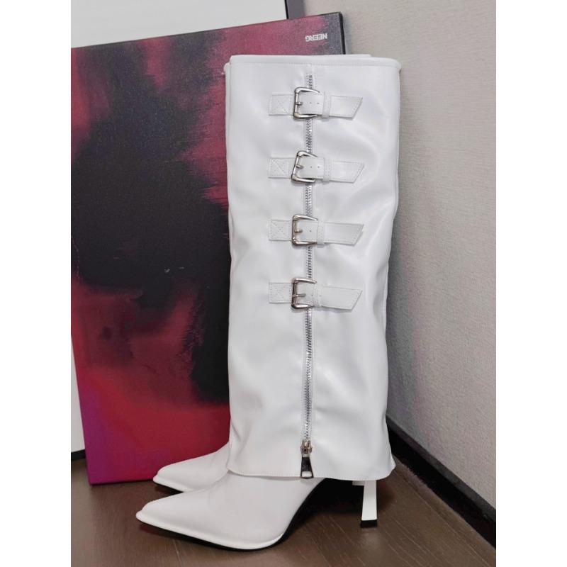 Pointed Thin Heel Boots Summer New Buckle Thin High Heel Trouser Boots Niche Versatile Fashion Boots Women