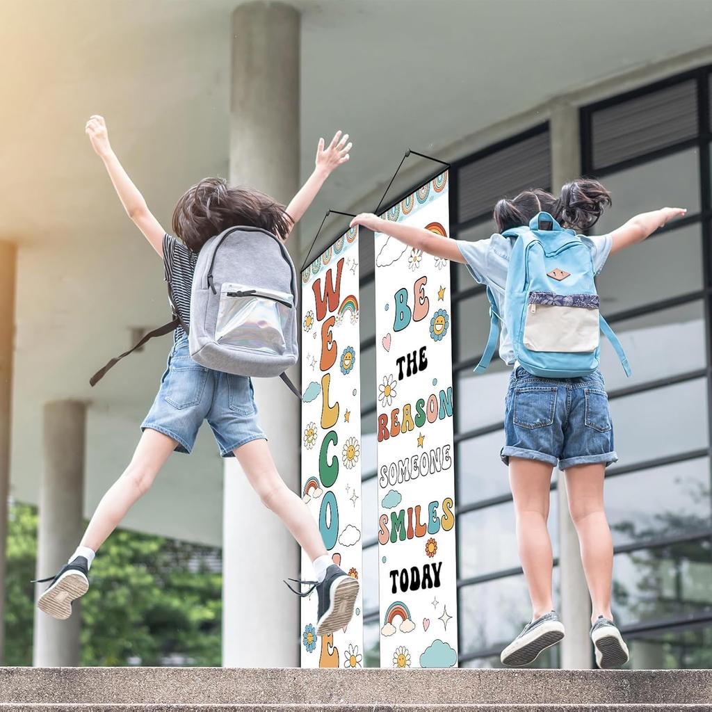 2pcs Boho Rainbow Welcome Banner Classroom Door Decorations Back To School Banner Positive Motivational Colorful Classroom Supplies for Teachers