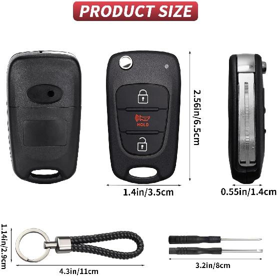Flip Key Fob Shell Case Replacement Fits for Kia Soul 2011 2012 2013 2010 / Kia Rio / Kia Sportage 2012-2014 3 Button Car Keyless Entry Remote