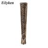 Mode Eilyken Leopard Grain Serpentine Lange Stiefel Damen High Heel Stiefel Spitze Zehen Sexy Clubschuhe Oberschenkelhoch Overknee Stiefeletten