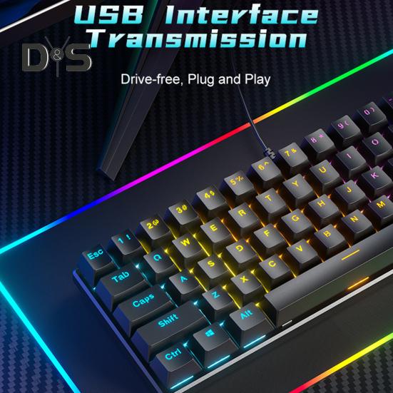 Teclado Mecánico de 61 Teclas con Efectos de Iluminación RGB Diseño Ergonómico Ajustable Plug-Play Teclado Universal Alámbrico para Juegos