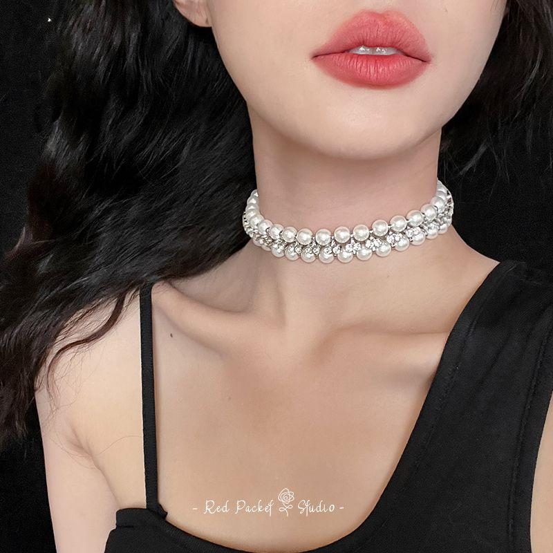 

Choker Vintage Pearl Necklace Bride Ornament Gang Drill Roman Holidays