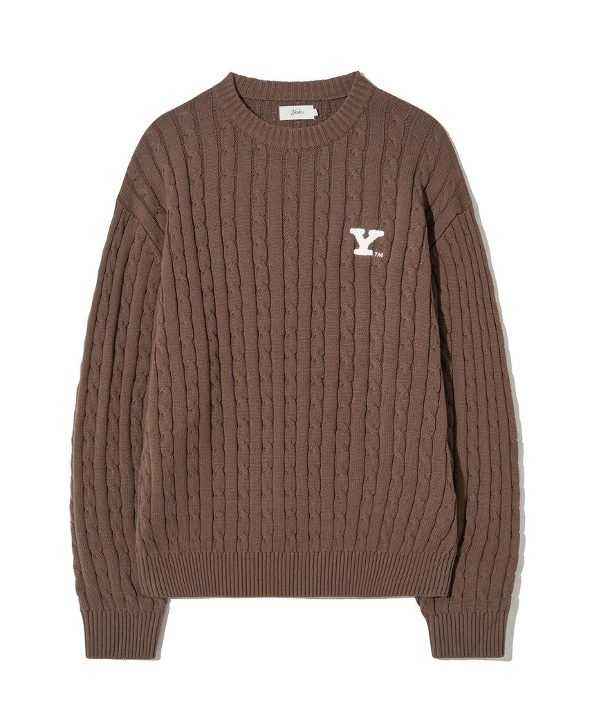 YALE Y Logo Cable Round Knit Brown