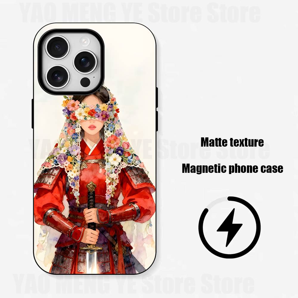 

Girl Flowers Cover Eyes For Iphone 17,16,15,14,13,12,11 Pro Mini Max XS Case Frosted Magnetic Cover For Shockproof Bumper Funda iPhone16pro