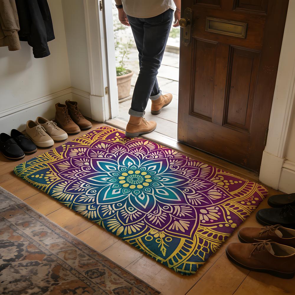Colorful Mandala Boho Floor Mat Soft Flannel Absorbent Mat Non-Slip Rug Home Bedroom Bathroom