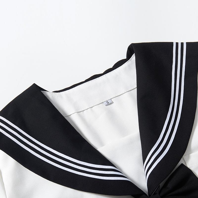 After-Sales Black Collar White JK Sailor Suit Set with Pleated Skirt