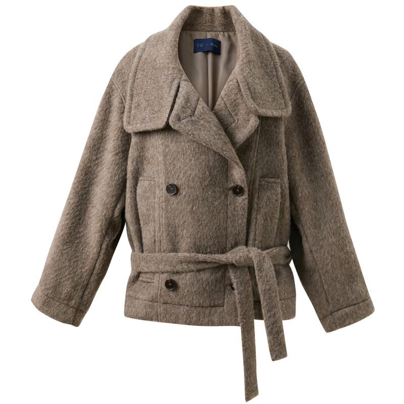 Sancai Women's Lamb Wool Blend Double-Breasted Winter Coat