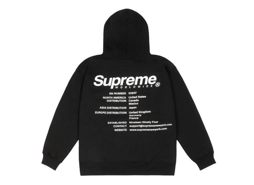 Supreme Celosvětová mikina s kapucí Černá