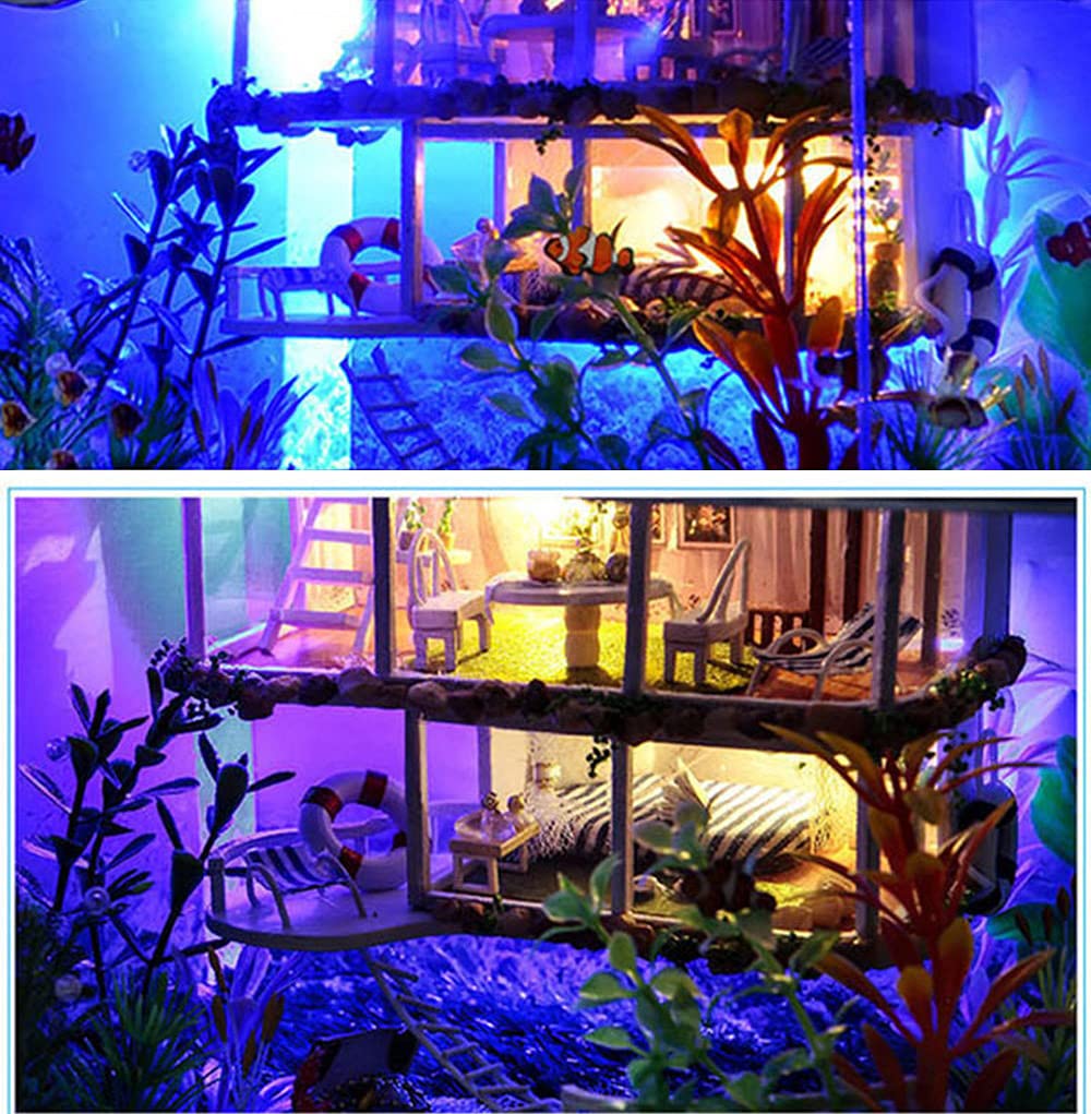 moin moin 1/24 Dollhouse Miniature DIY Kit Set [Japanese Instructions Included] House with an Aquarium in the Basement, Aquarium, Ocean, Clownfish | L