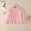 ZANZEA Women Casual Round Neck Long Sleeve Loose Lace Blouse