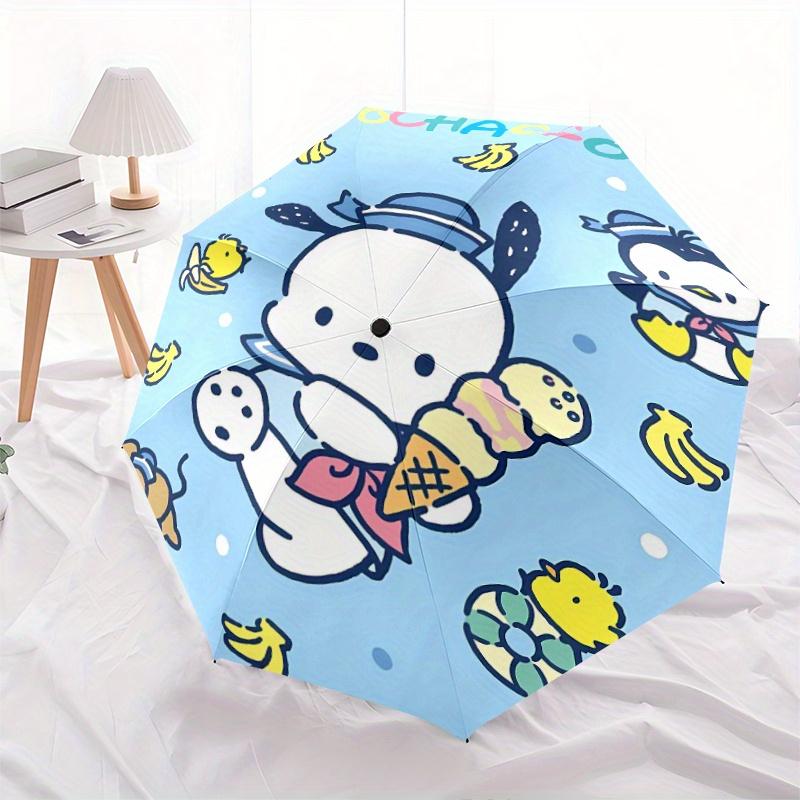 Pochacco & Ice Cream Design Cartoon Cartoon Umbrella, Portable 3-Fold Compact Umbrella, Suitable for Camping, Hiking and Travel, Ideal Easter Birthday