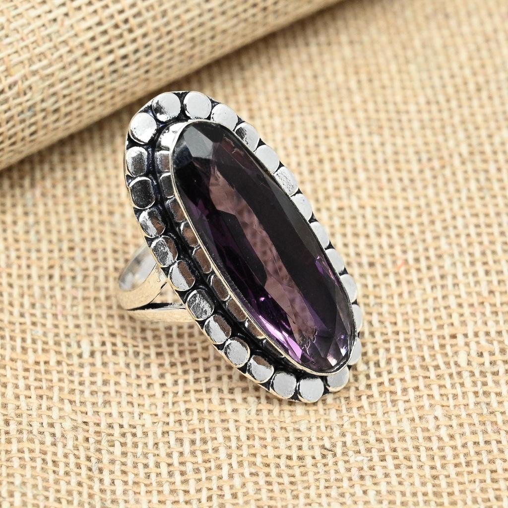 Fancy Ametist Ädelsten Handgjord Massiv 925 Sterling Silver Bröllopspresent Ring