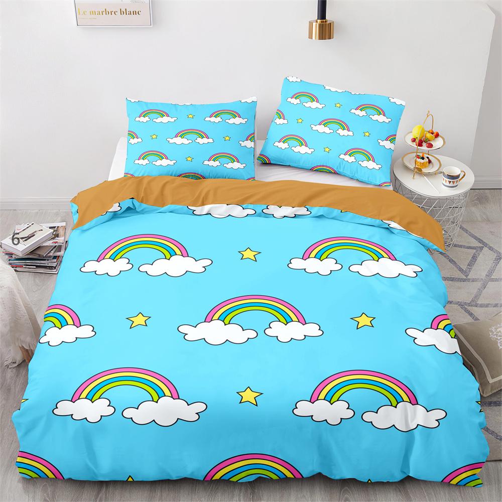 Rainbow Birds Star Duvet Cover Set Twin Full Size Cute Polyester Comforter Cover for Kids Boys Girls Bedding Set Quilt Cover